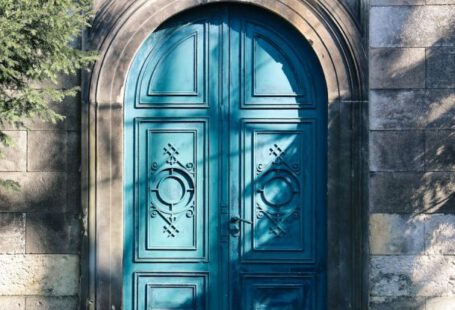 Exit Door - Closed Blue Wooden Door